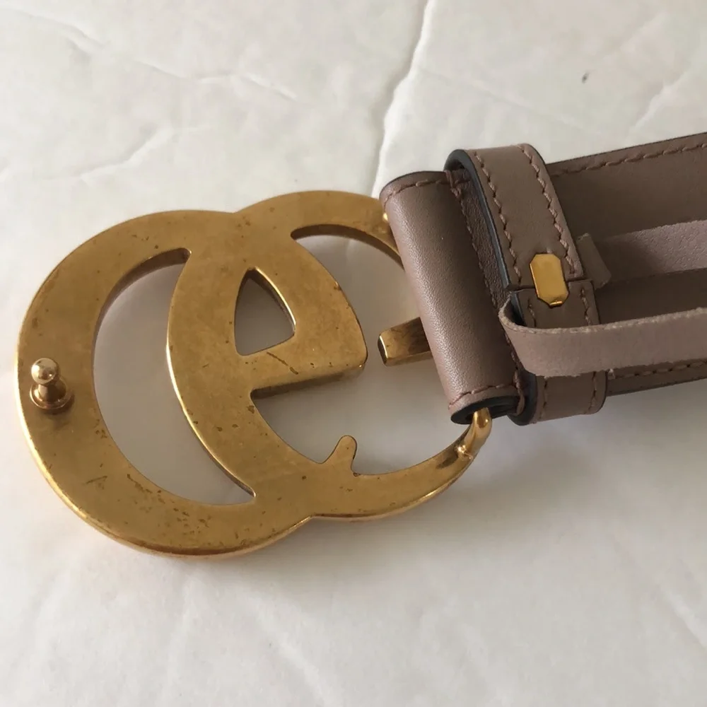 Gucci Authentic Double G  Leather Belt Moon Porcelain Rose 85/34, 1.5